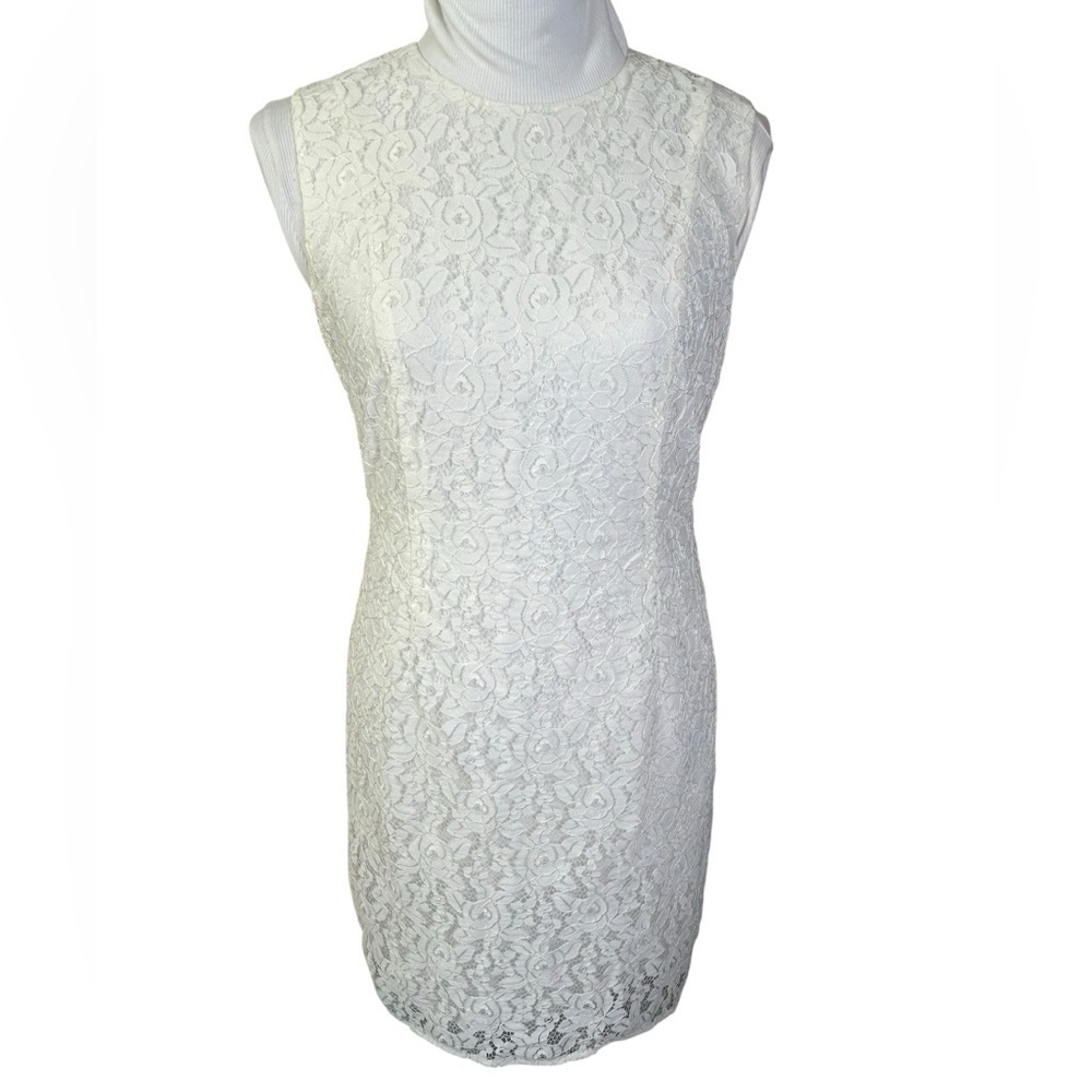 Diane Von Furstenberg Sleeveless Lace Dress Sheath Mini Size 4 Ivory White